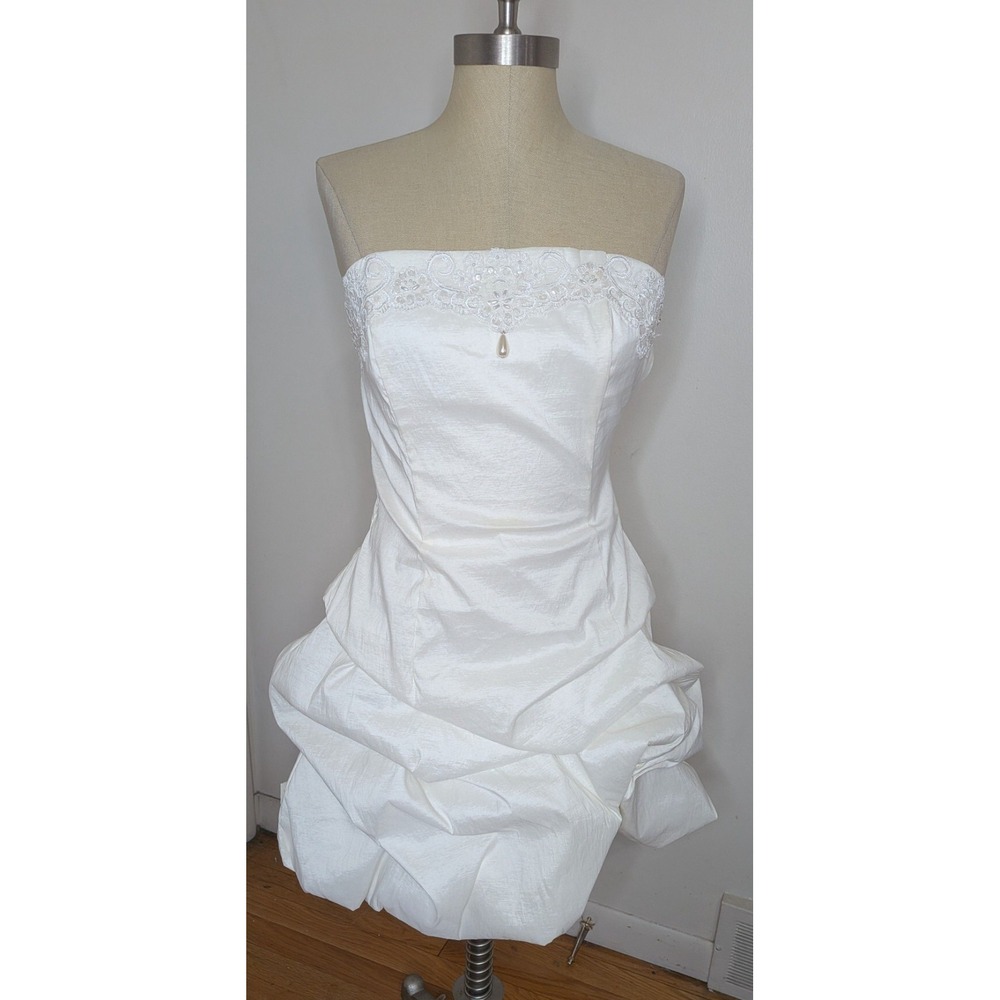 VTG Jessica McClintock Sz 8 Strapless Lace Neckline Bubble Hem Drop Waist Dress